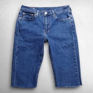 Levis 514 Straight Denim Cutoff Shorts Men 30 Blue Longline Baggy Jorts Skater